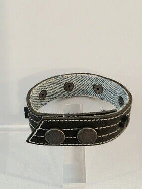 Leather Strap Bracelet With Denim Inner Lining Unisex New